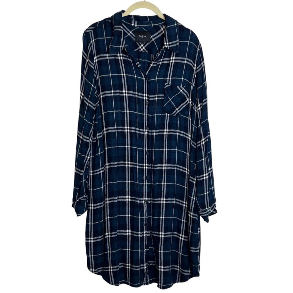 Rails Womens Bianca Button Front Shirt Dress Size Large Blue Plaid Lightweight